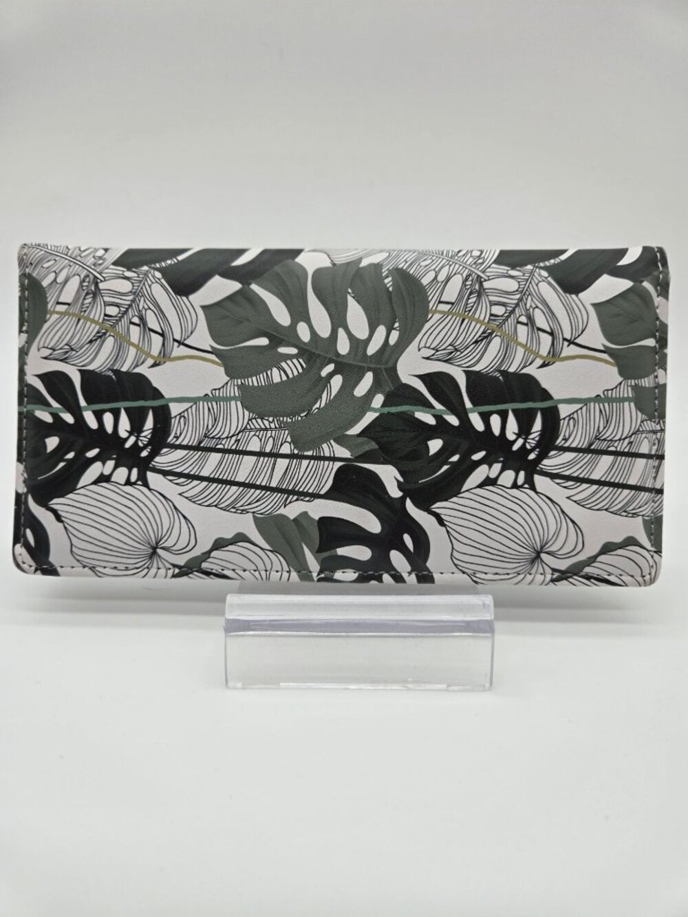 Green White Monstera Leaf Wallet Tropical Bifold Faux Leather Organizer